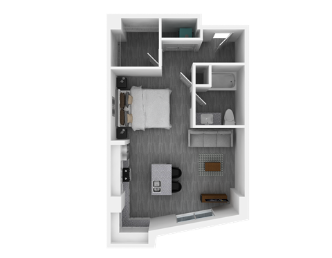 Studio, 710 sq ft, Spruce Floorplan at The Whit in Indianapolis, IN 46204